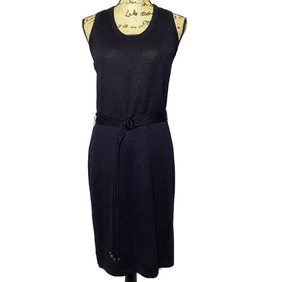 St. John Black Wool Blend Knit Belted Sheath Dress - Picture 1 of 11